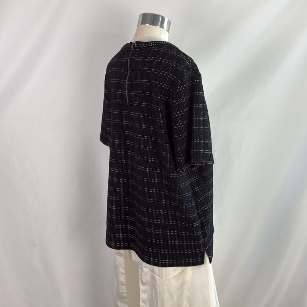 Anthropologie Black Plaid Short Sleeve Top - Picture 3 of 5
